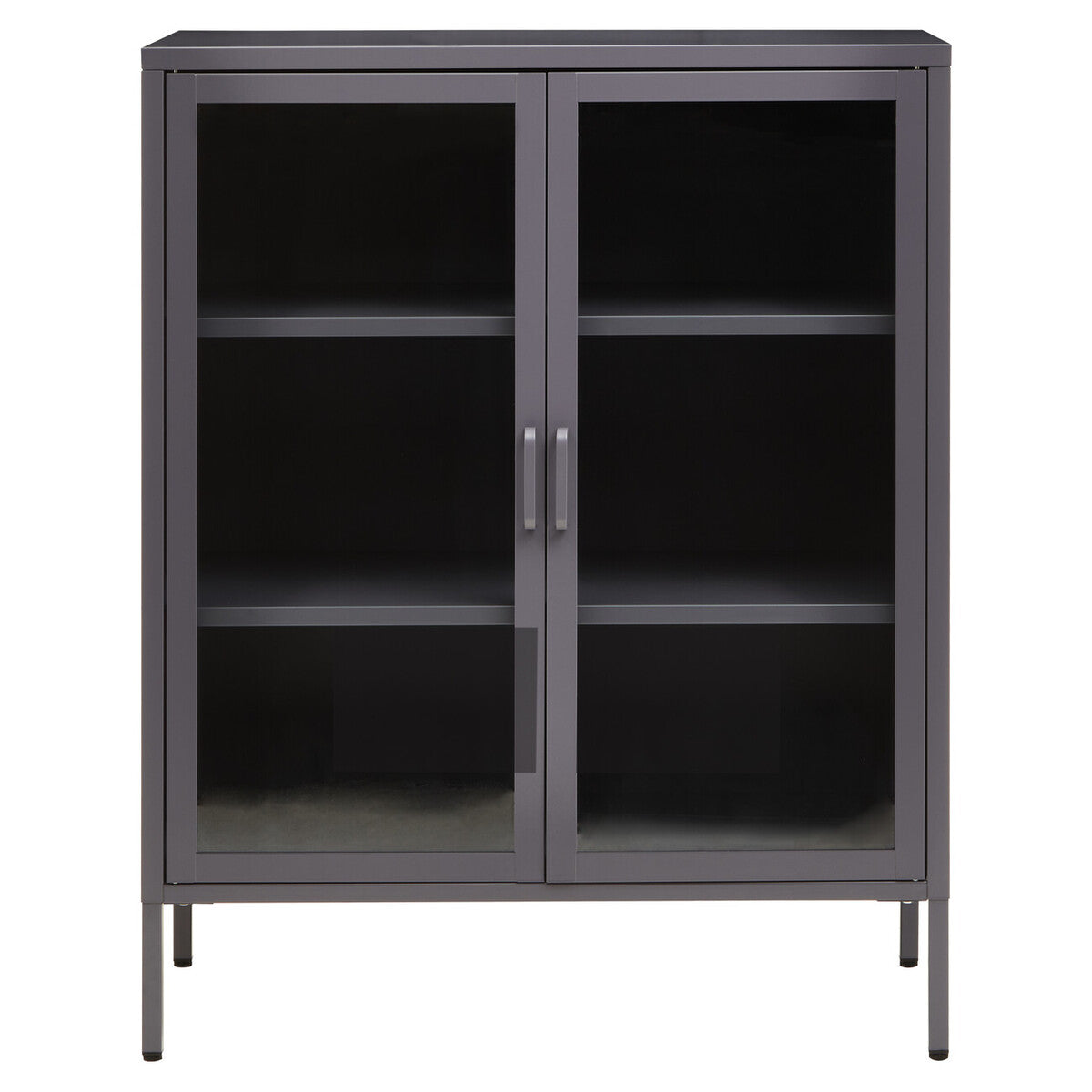 Grey Metal 2 Door Cabinet with Glass Doors