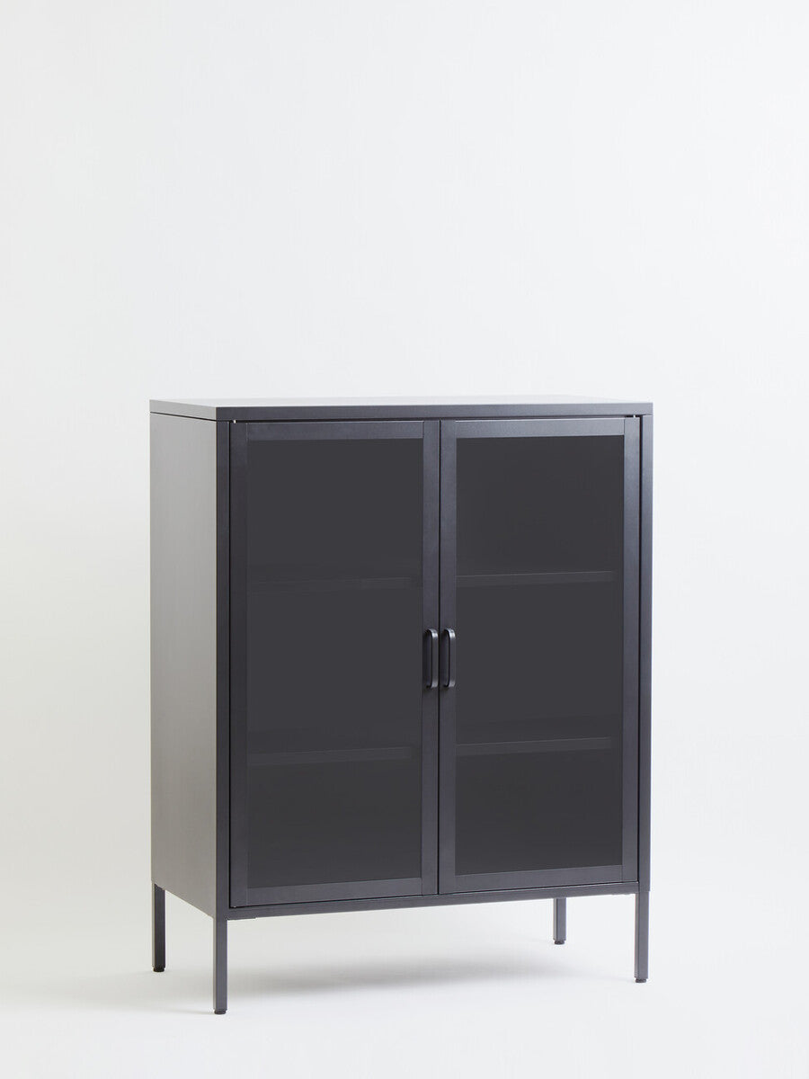 Grey Metal 2 Door Cabinet with Glass Doors