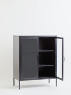 Grey Metal 2 Door Cabinet with Glass Doors