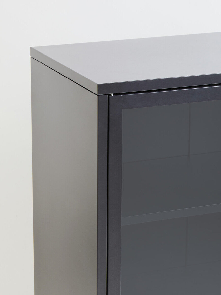 Grey Metal 2 Door Cabinet with Glass Doors