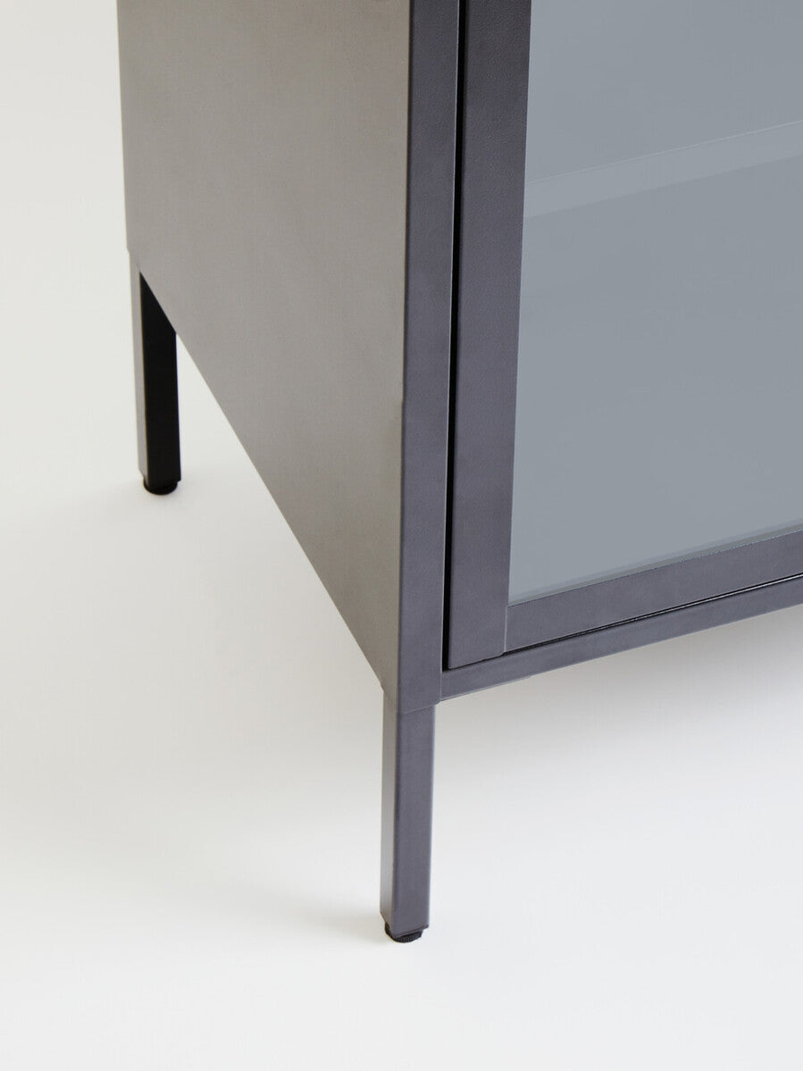 Grey Metal 2 Door Cabinet with Glass Doors