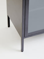 Grey Metal 2 Door Cabinet with Glass Doors