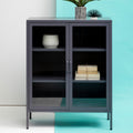Grey Metal 2 Door Cabinet with Glass Doors