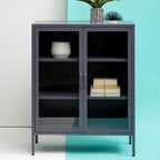 Grey Metal 2 Door Cabinet with Glass Doors