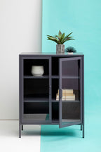 Grey Metal 2 Door Cabinet with Glass Doors