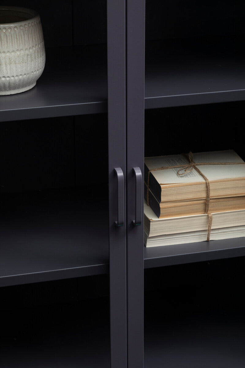 Grey Metal 2 Door Cabinet with Glass Doors