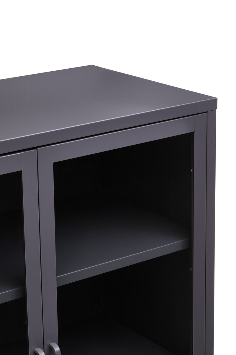 Grey Metal 2 Door Cabinet with Glass Doors