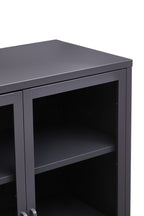 Grey Metal 2 Door Cabinet with Glass Doors