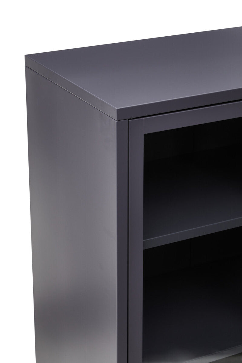 Grey Metal 2 Door Cabinet with Glass Doors