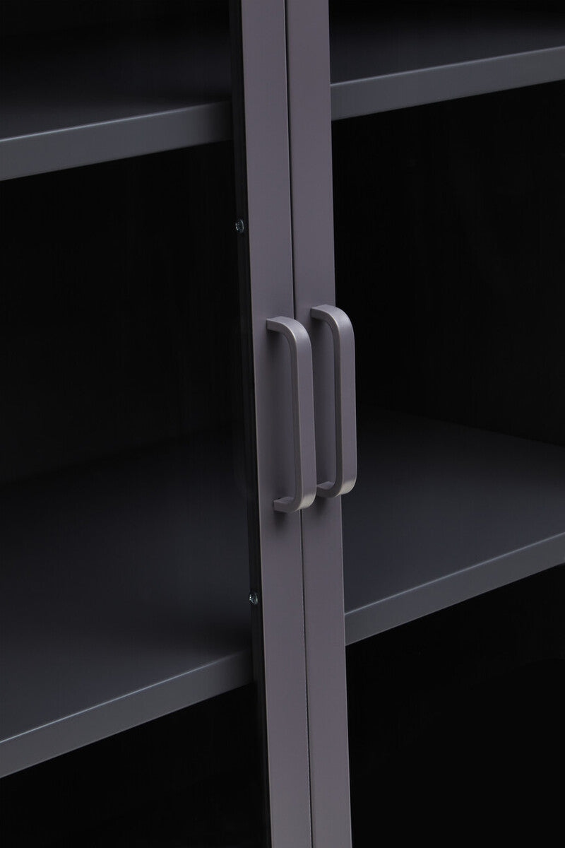 Grey Metal 2 Door Cabinet with Glass Doors