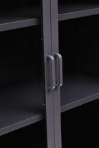 Grey Metal 2 Door Cabinet with Glass Doors