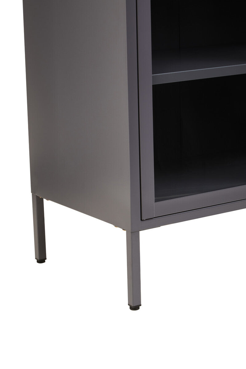 Grey Metal 2 Door Cabinet with Glass Doors