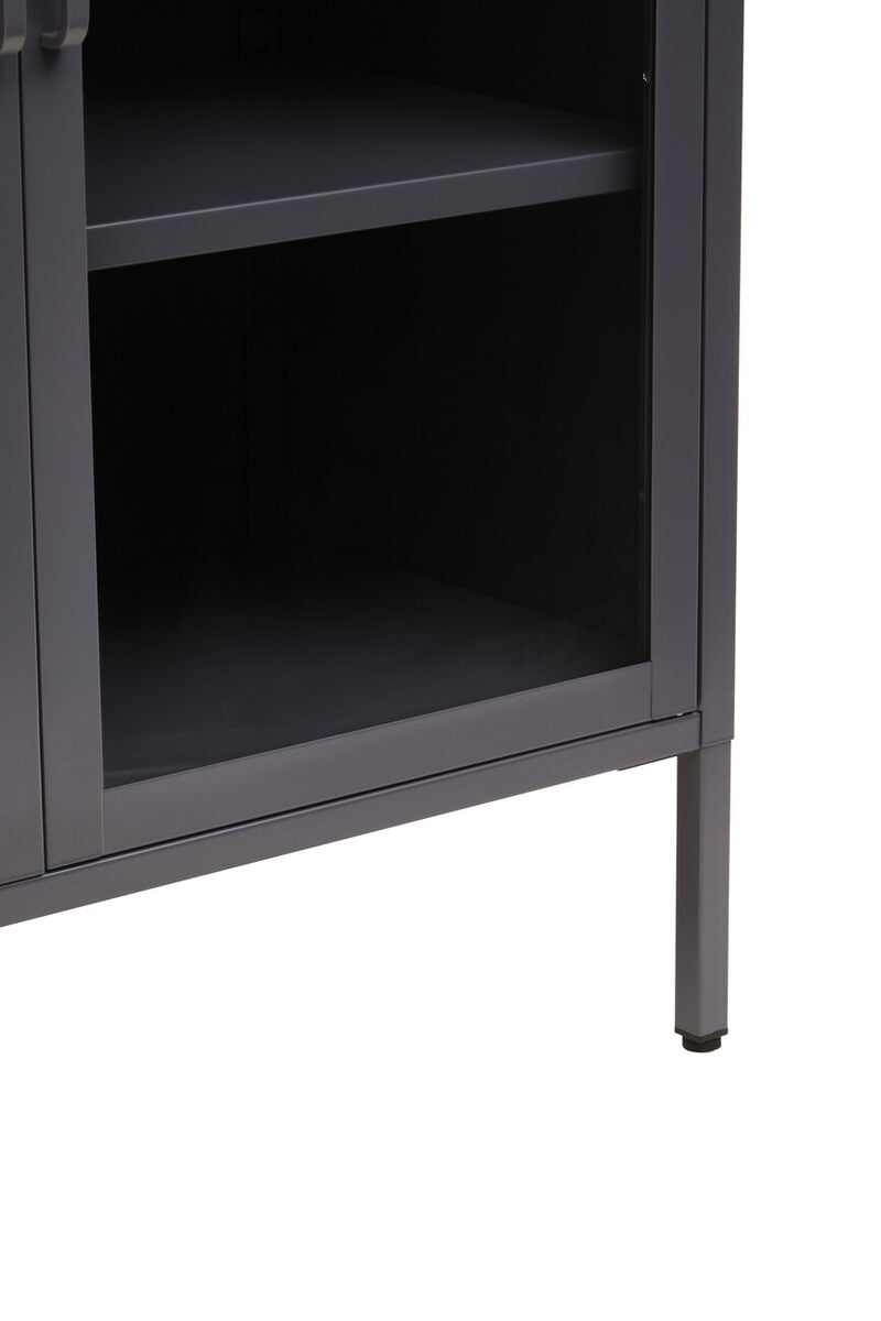 Grey Metal 2 Door Cabinet with Glass Doors