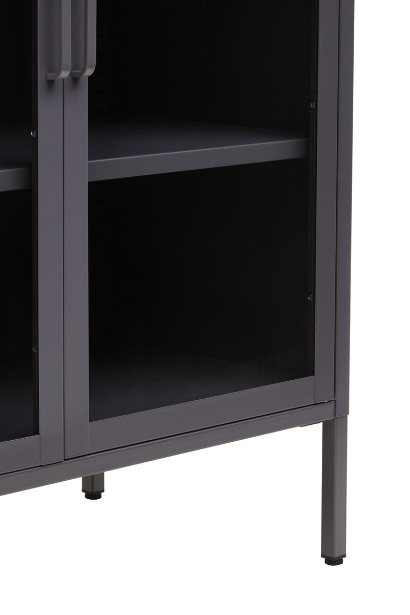 Grey Metal 2 Door Cabinet with Glass Doors