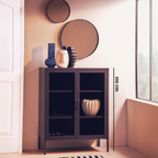 Grey Metal 2 Door Cabinet with Glass Doors