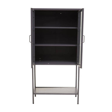 Grey Metal and Glass Two Door Tall Cabinet