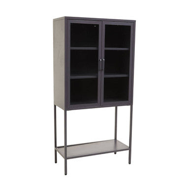 Grey Metal and Glass Two Door Tall Cabinet