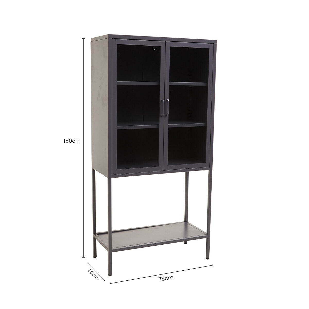 Grey Metal and Glass Two Door Tall Cabinet