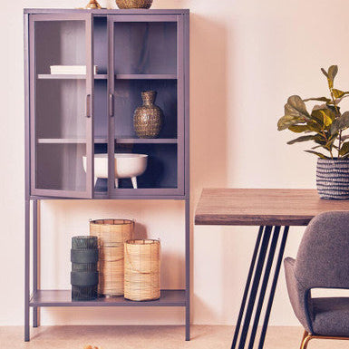 Grey Metal and Glass Two Door Tall Cabinet