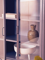 Grey Metal and Glass Two Door Tall Cabinet