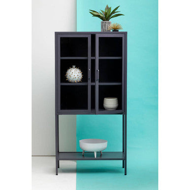 Grey Metal and Glass Two Door Tall Cabinet