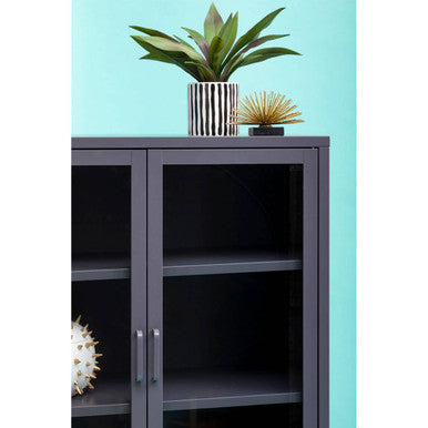 Grey Metal and Glass Two Door Tall Cabinet