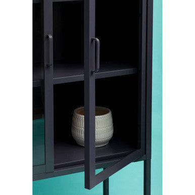 Grey Metal and Glass Two Door Tall Cabinet