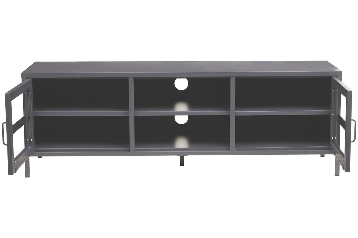 Grey Metal 2 Door Media Unit with Glass Doors
