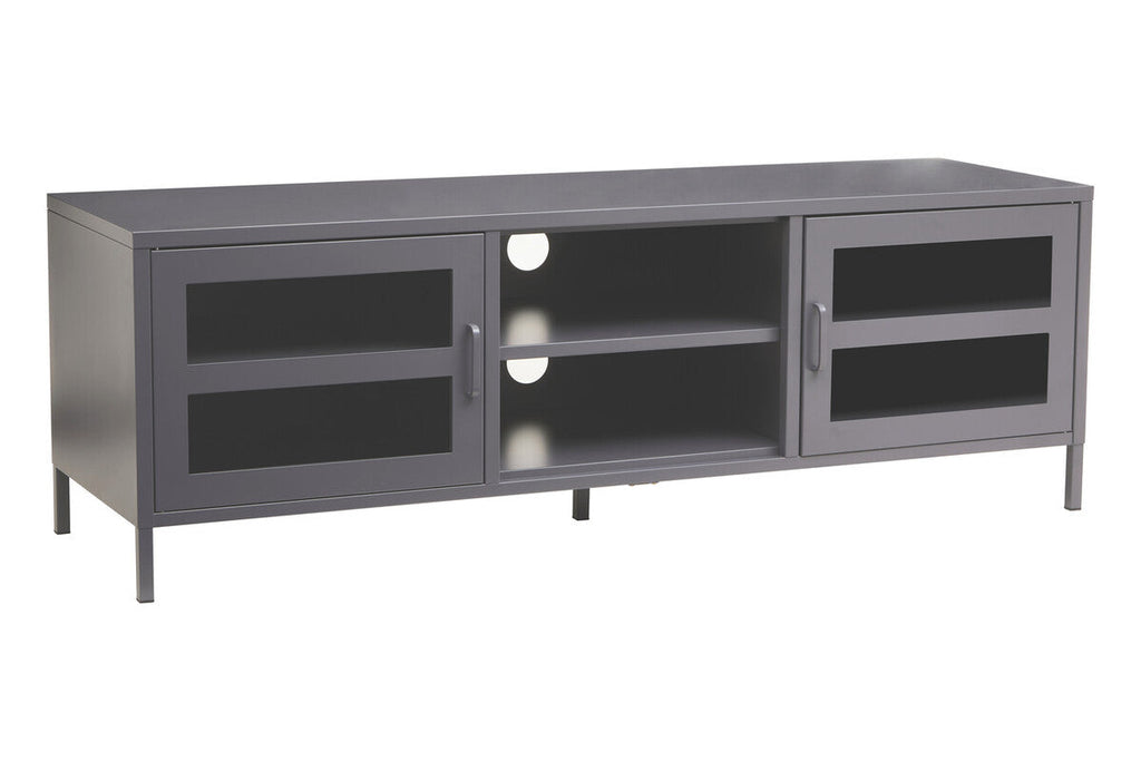 Grey Metal 2 Door Media Unit with Glass Doors