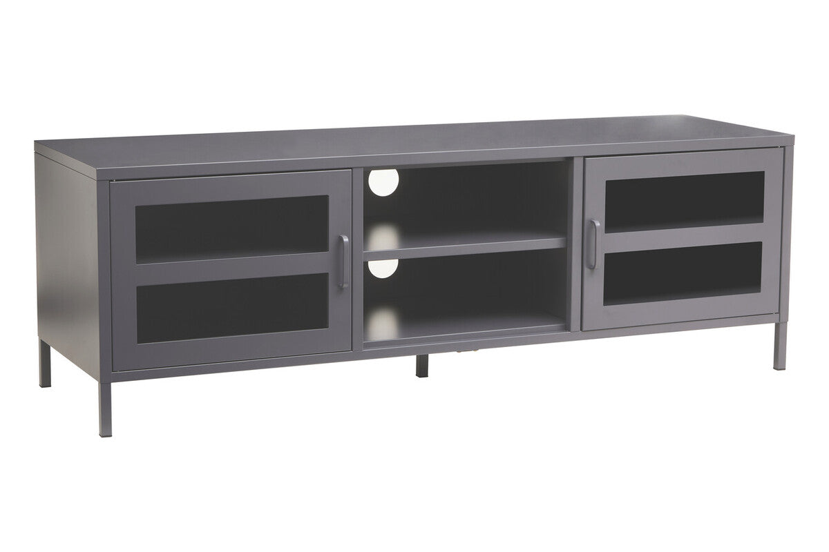 Grey Metal 2 Door Media Unit with Glass Doors
