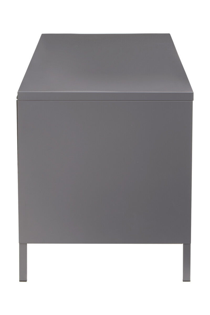 Grey Metal 2 Door Media Unit with Glass Doors
