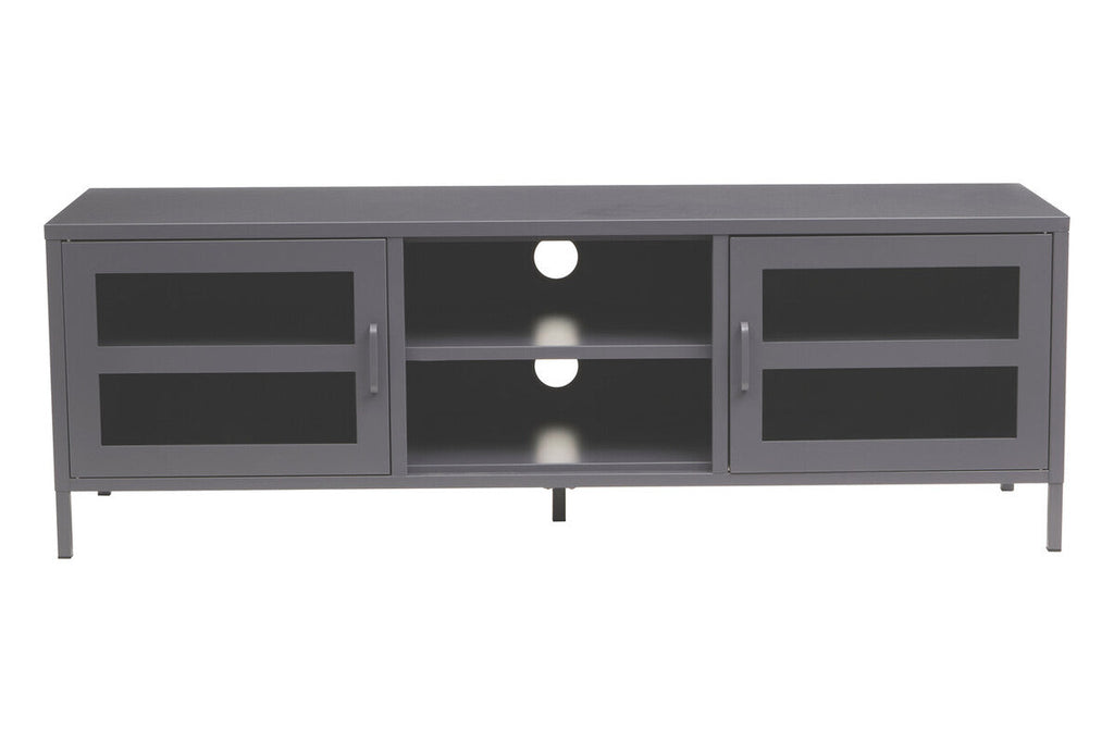 Grey Metal 2 Door Media Unit with Glass Doors