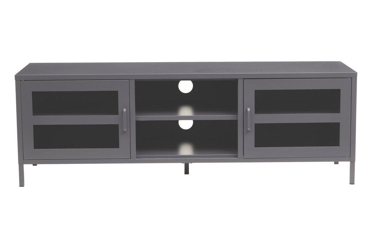 Grey Metal 2 Door Media Unit with Glass Doors