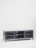 Grey Metal 2 Door Media Unit with Glass Doors