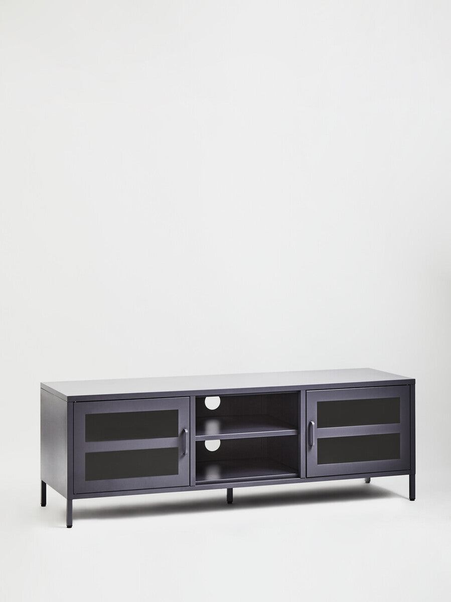 Grey Metal 2 Door Media Unit with Glass Doors