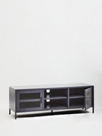 Grey Metal 2 Door Media Unit with Glass Doors