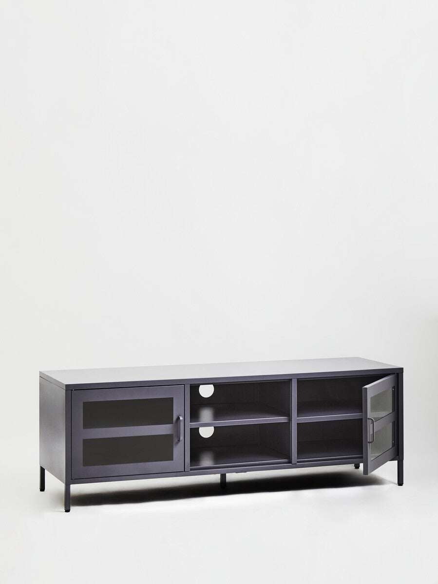 Grey Metal 2 Door Media Unit with Glass Doors