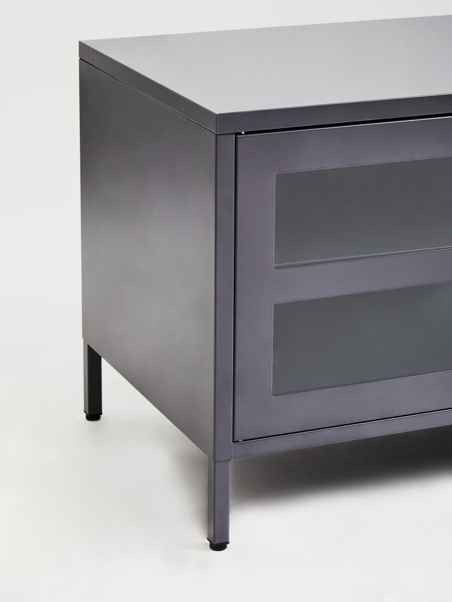 Grey Metal 2 Door Media Unit with Glass Doors
