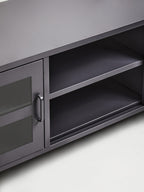 Grey Metal 2 Door Media Unit with Glass Doors
