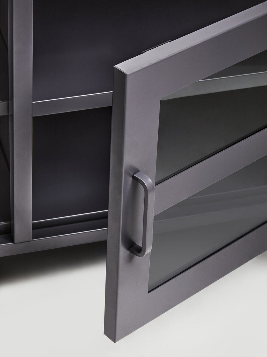 Grey Metal 2 Door Media Unit with Glass Doors