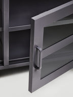 Grey Metal 2 Door Media Unit with Glass Doors