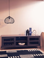 Grey Metal 2 Door Media Unit with Glass Doors