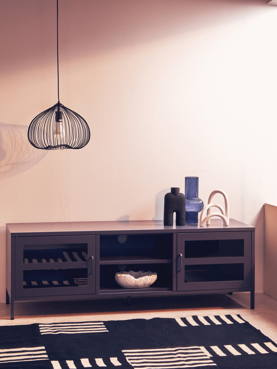 Grey Metal 2 Door Media Unit with Glass Doors