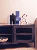 Grey Metal 2 Door Media Unit with Glass Doors