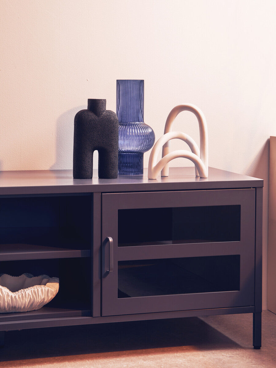 Grey Metal 2 Door Media Unit with Glass Doors