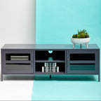 Grey Metal 2 Door Media Unit with Glass Doors