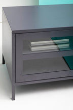 Grey Metal 2 Door Media Unit with Glass Doors