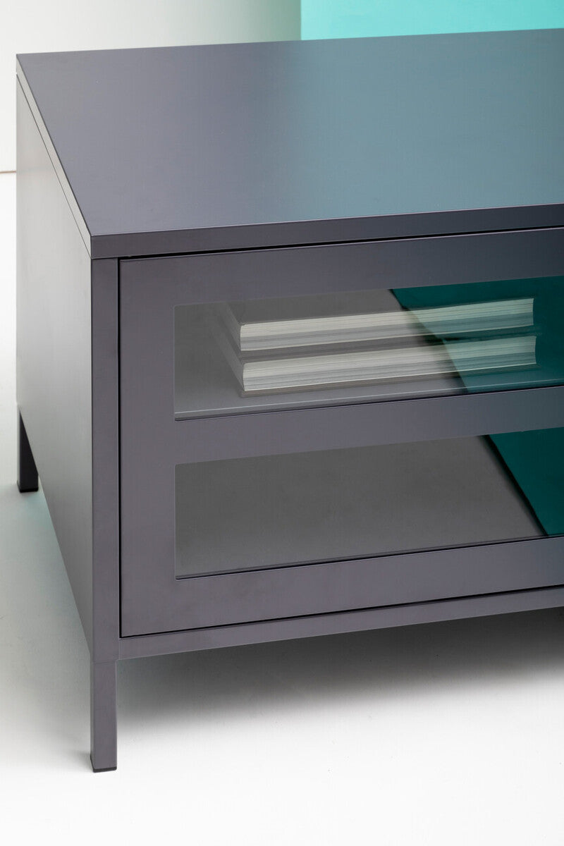 Grey Metal 2 Door Media Unit with Glass Doors
