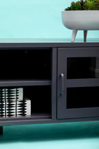 Grey Metal 2 Door Media Unit with Glass Doors