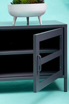 Grey Metal 2 Door Media Unit with Glass Doors